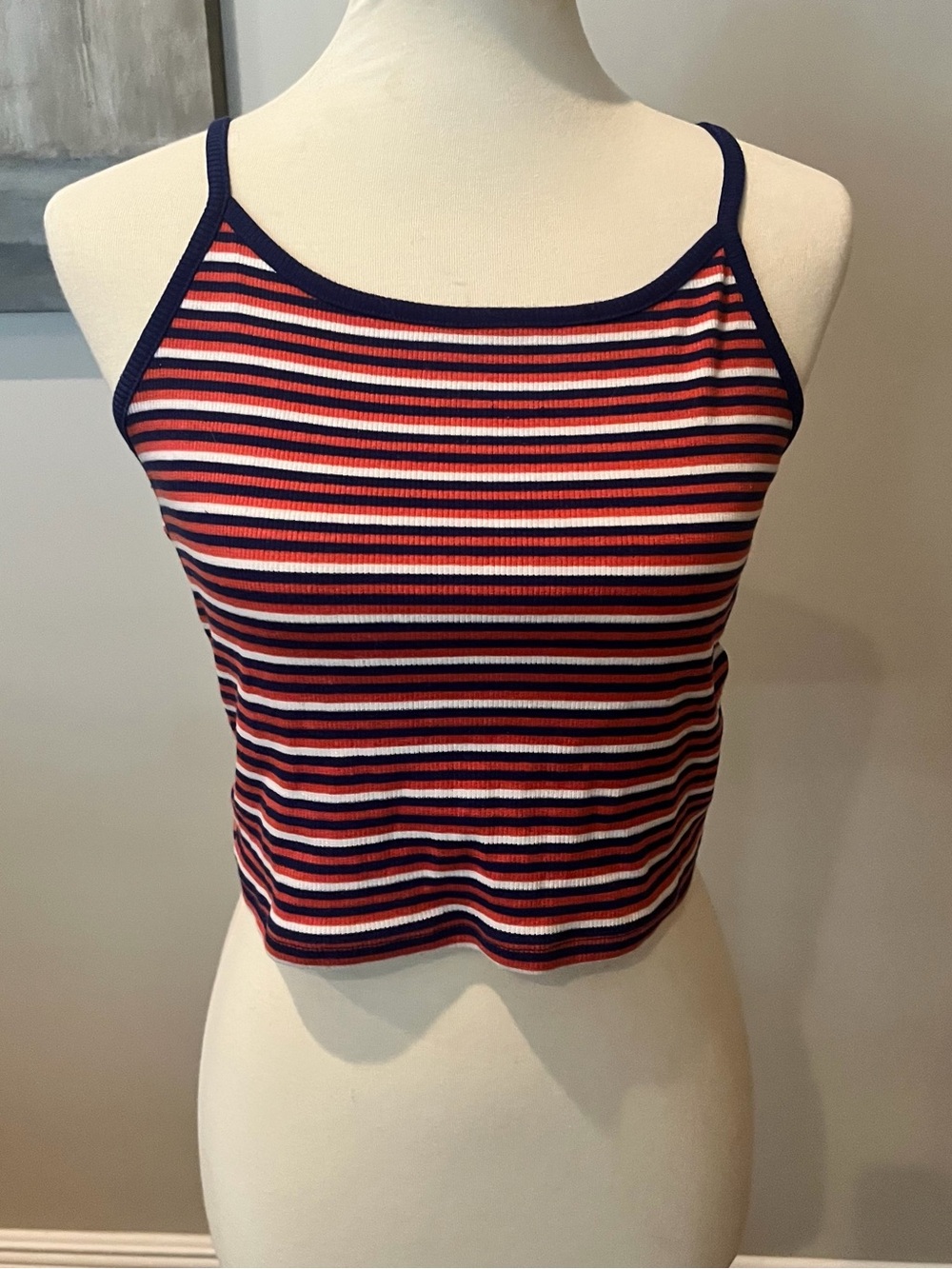 Forever 21 Navy, Red & White Striped Ribbed Camisole